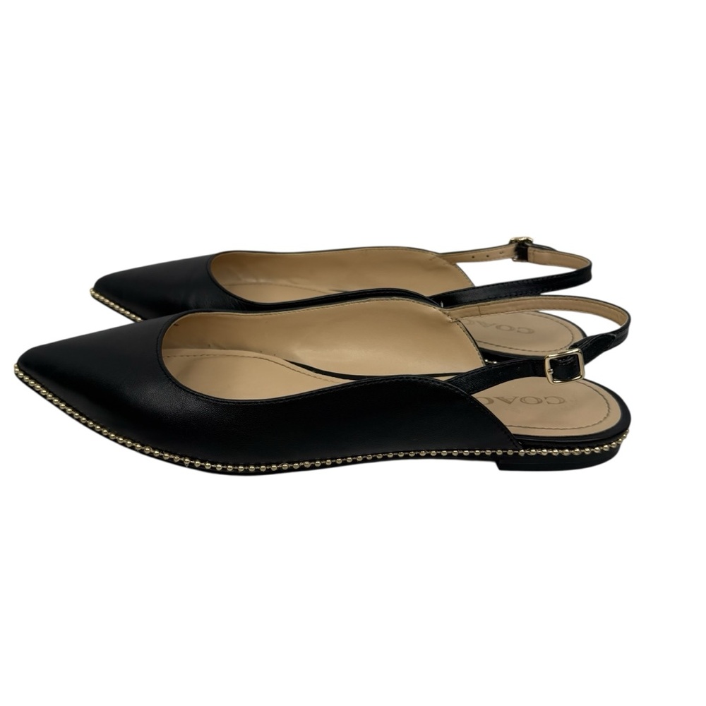 COACH Vae Skimmer Studded Slingback Flats Black  Leather Women’s Sz 10B - Picture 3 of 16